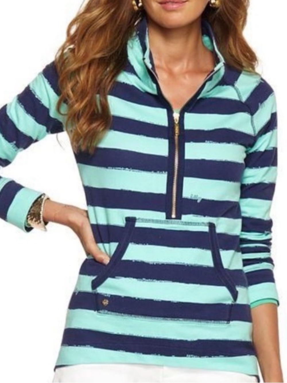 Lilly Pulitzer Skipper Popover 1/2 Zip Sweatshirt Crystal Water Take Off Stripe - Picture 3 of 10
